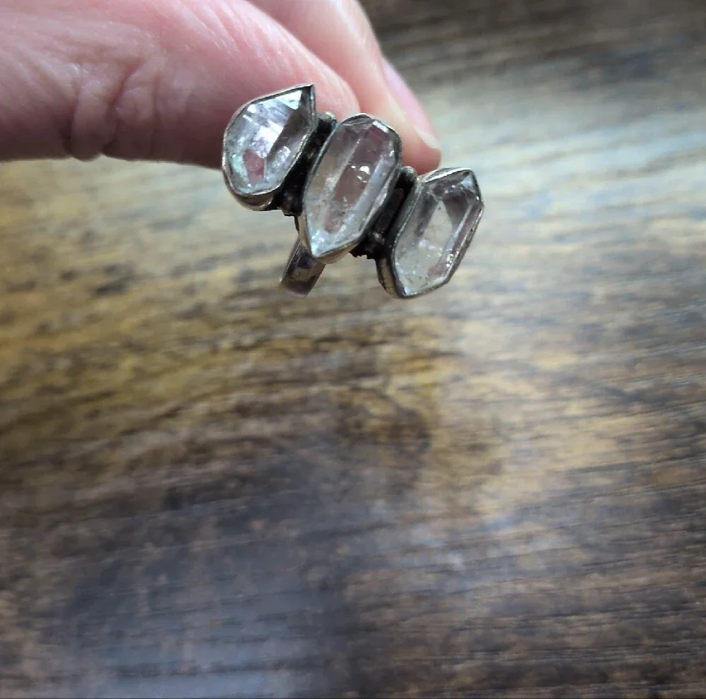 Sterling Silver Triple Raw Cut Herkimar Diamond Ring